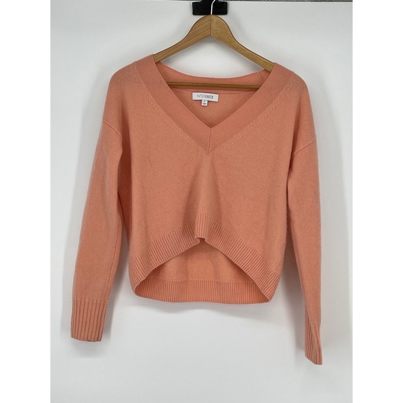 Intermix Women's Cashmere V-Neck Cropped Sweater Size‎ S Oversized Boxy Luxury - Picture 1 of 6